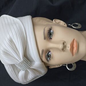 Elegant White Women's Hat with Rhinestone Accent